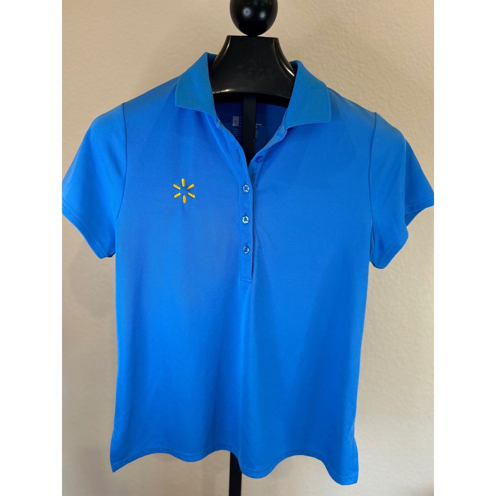 Walmart Women's Blue Polo‎ Shirt Golf Work Uniform Short Sleeve Size L